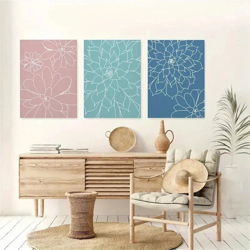 3pcs Cartoon Succulent Botanical Deco Perfect Wall Art Set Canvas Framed 60x90cm - High Quality Print 100% Australian Made Wall Canvas Ready to Hang - Bella Home Decor