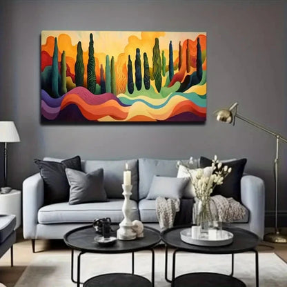 Vibrant Abstract Cactus Style Wall Art Canvas Office Home Room Framed 120x60cm