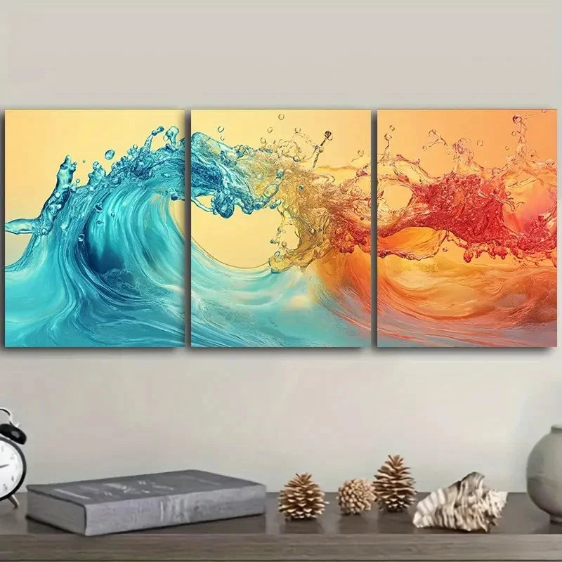 3pcs colorful waves Wall Art Set Canvas Framed 60x90cm - High Quality Print 100% Australian Made Wall Canvas Ready to Hang - Bella Home Decor