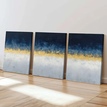 3pcs Blue Golden White Palette Home Decor  Wall Art Set Canvas Framed 50x70cm - High Quality Print 100% Australian Made Wall Canvas Ready to Hang - Bella Home Decor
