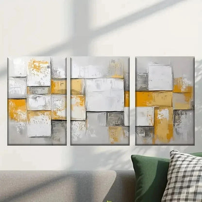 3pcs Abstract Yellow & Grey Geometric Wall Art Set Canvas Framed 40x60cm - High Quality Print 100% Australian Made Wall Canvas Ready to Hang - Bella Home Decor