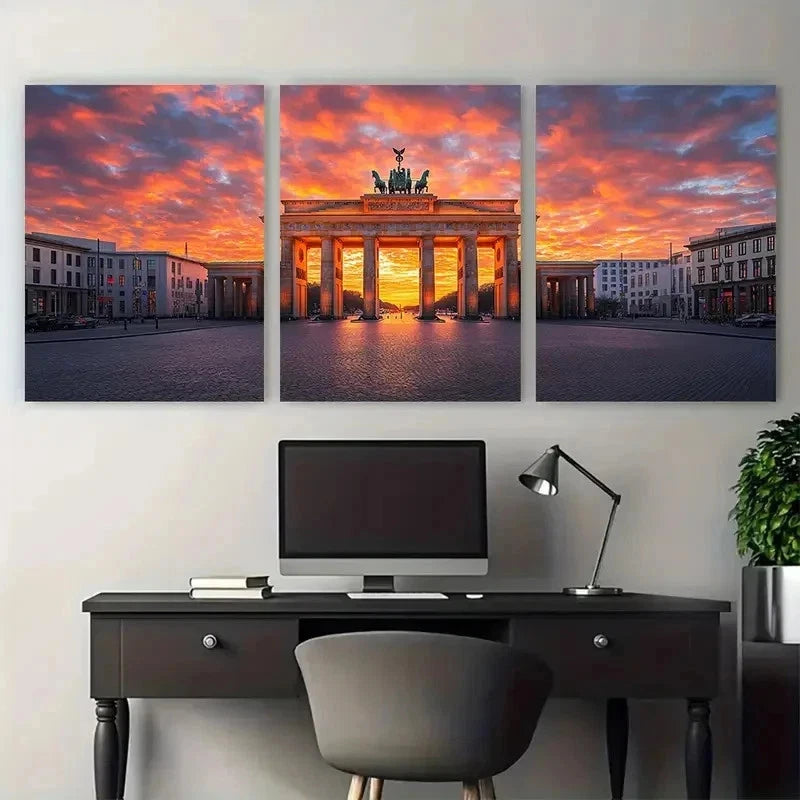 3pcs Brandenburg Gate Germany Perfect Wall Art Set Canvas Framed 50x70cm - High Quality Print 100% Australian Made Wall Canvas Ready to Hang - Bella Home Decor