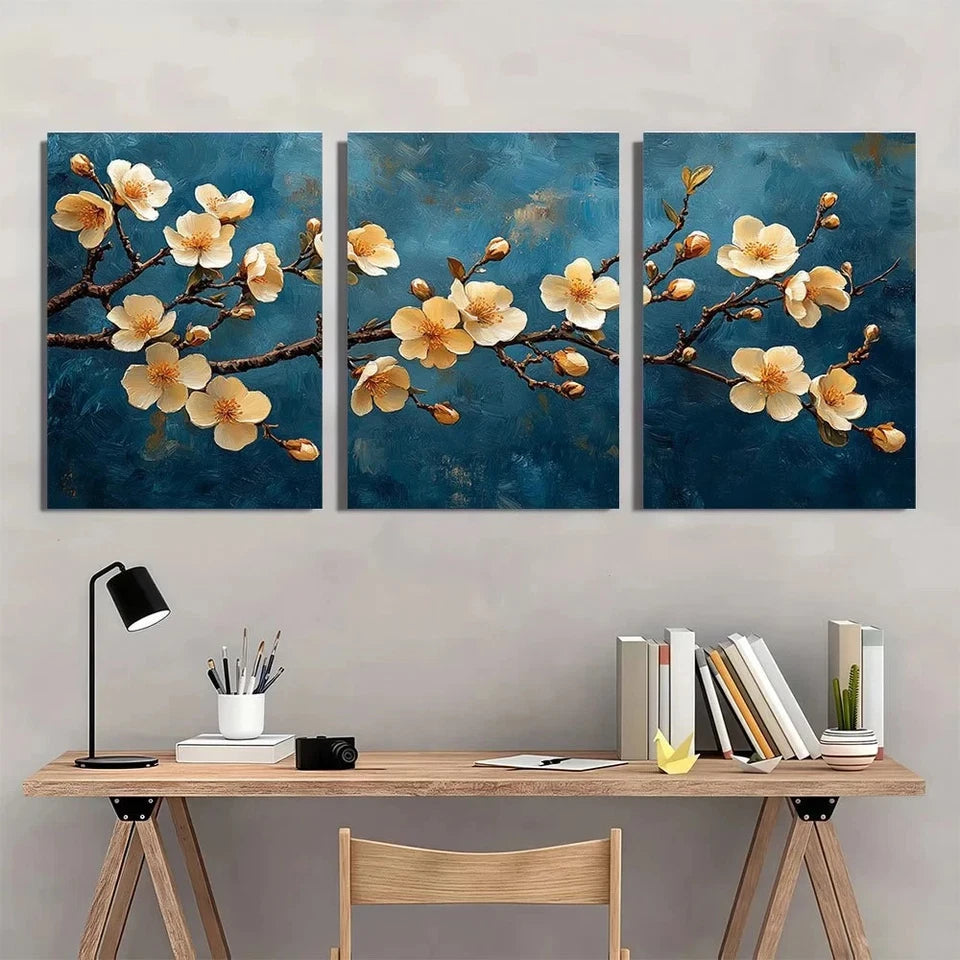 3pcs Charming Apricot Blossom & Wilderness Scene Wall Art Set Canvas Framed 60x90cm - High Quality Print 100% Australian Made Wall Canvas Ready to Hang - Bella Home Decor