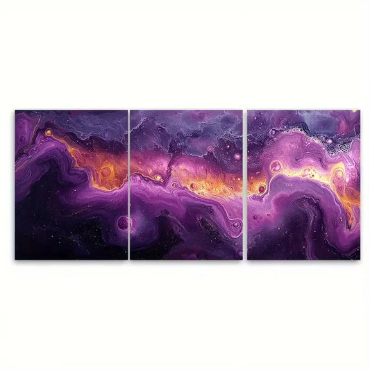 3pcs Abstract Intense Violet Fluid Marbling Metal Print Ready to Hang Art