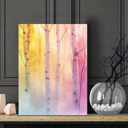 Beautiful White Birch Trees in The Forest, with Pastel 40x60cm Metal Print Ready to Hang