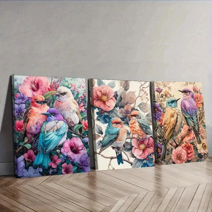 3pcs Birds and Floral Decoration Wall Art Set Canvas Framed 50x70cm - High Quality Print 100% Australian Made Wall Canvas Ready to Hang - Bella Home Decor