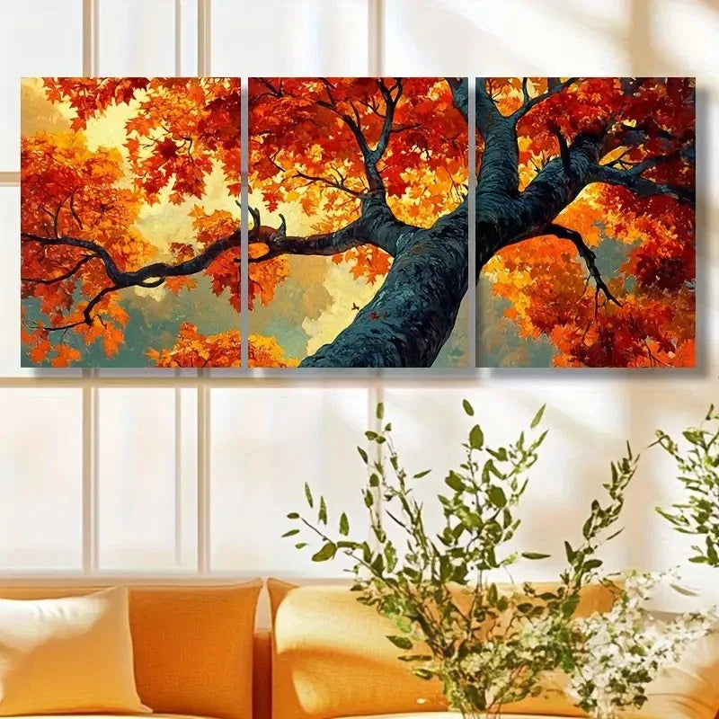 3pcs Autumn Maple Trees Wall Art Set Canvas Framed 40x60cm - High Quality Print 100% Australian Made Wall Canvas Ready to Hang - Bella Home Decor