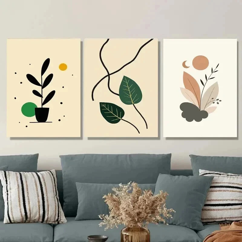3pcs Modern Abstract Botanical Minimalist Leaf Wall Art Set Canvas Framed 40x60cm - High Quality Print 100% Australian Made Wall Canvas Ready to Hang