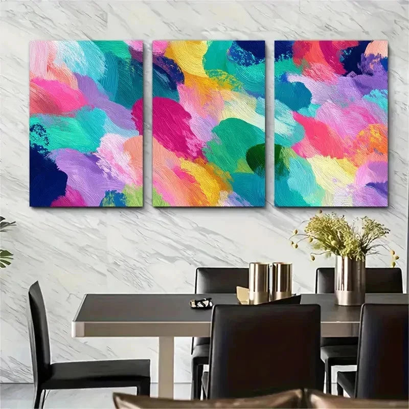 3pcs Brush Strokes Modern Colorful Perfect Wall Art Set Canvas Framed 50x70cm - High Quality Print 100% Australian Made Wall Canvas Ready to Hang - Bella Home Decor