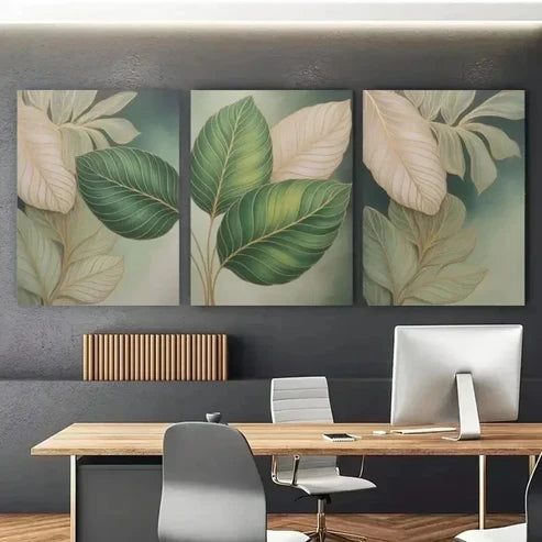 3pcs Green Tones Abstract Leaves Wall Art Canvas Unframed - High Quality Print 100% Australian Made Wall Canvas