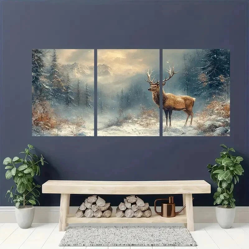 3pcs Seasonal Decoration Deer Winter Forest Wall Art Set Canvas Framed 40x60cm - High Quality Print 100% Australian Made Wall Canvas Ready to Hang - Bella Home Decor