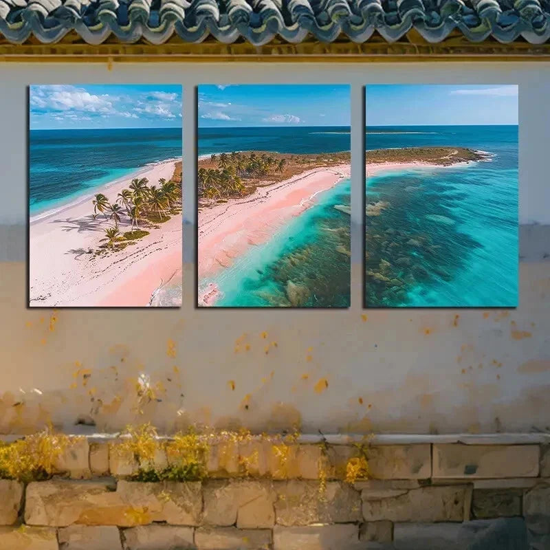 3pcs Vibrant Pink Beach Scenery Wall Art Set Canvas Framed 60x90cm - High Quality Print 100% Australian Made Wall Canvas Ready to Hang - Bella Home Decor