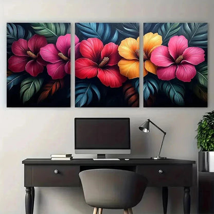 3pcs Vibrant Exotic Flower Botanical Perfect Wall Art Set Canvas Framed 50x70cm - High Quality Print 100% Australian Made Wall Canvas Ready to Hang
