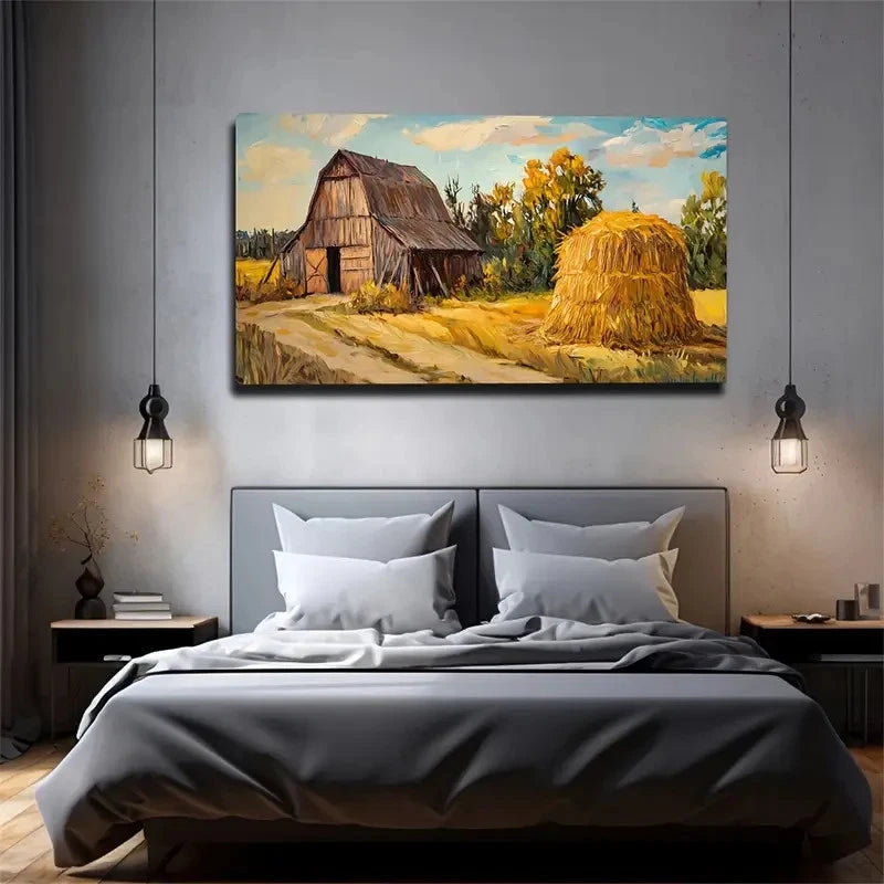 Serene Valley Landscape Rustic Wall Art Canvas Office Home Room Framed 120x60cm