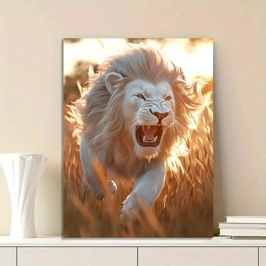 Majestic White Lion Vintage Painting 40x60cm Metal Print Ready to Hang