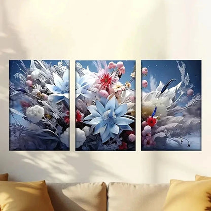 3pcs a bouquet of flowers in the sky Wall Art Set Canvas Framed 50x70cm - High Quality Print 100% Australian Made Wall Canvas Ready to Hang - Bella Home Decor