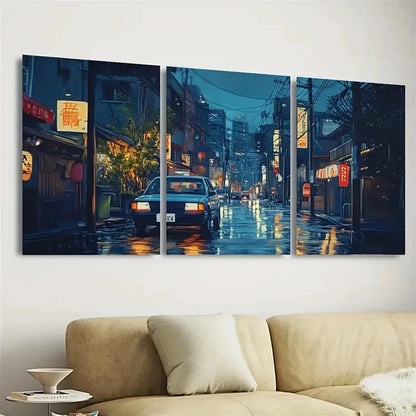 3pcs DustinWay Art Ukiyo E Night Street Wall Art Set Canvas Framed 60x90cm - High Quality Print 100% Australian Made Wall Canvas Ready to Hang - Bella Home Decor