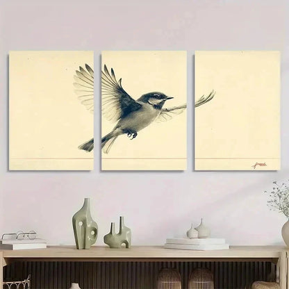 3pcs Minimalist Birds Neutral Nature Perfect Wall Art Set Canvas Framed 60x90cm - High Quality Print 100% Australian Made Wall Canvas Ready to Hang - Bella Home Decor