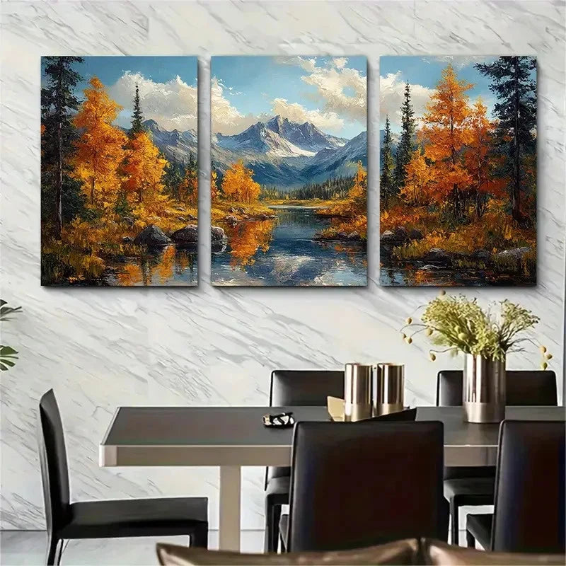 3pcs Autumn Trees & Mountain Range Perfect Wall Art Set Canvas Framed 40x60cm - High Quality Print 100% Australian Made Wall Canvas Ready to Hang - Bella Home Decor