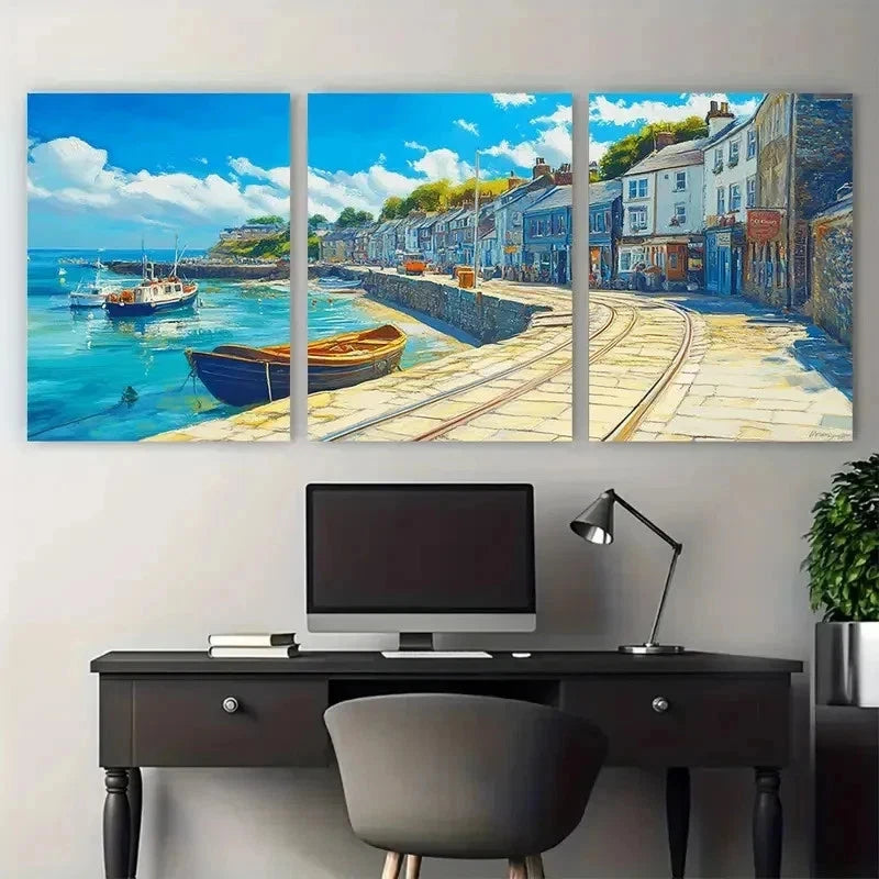 3pcs Looe And Coastal Beach Acrt Perfect Wall Art Set Canvas Framed 60x90cm - High Quality Print 100% Australian Made Wall Canvas Ready to Hang