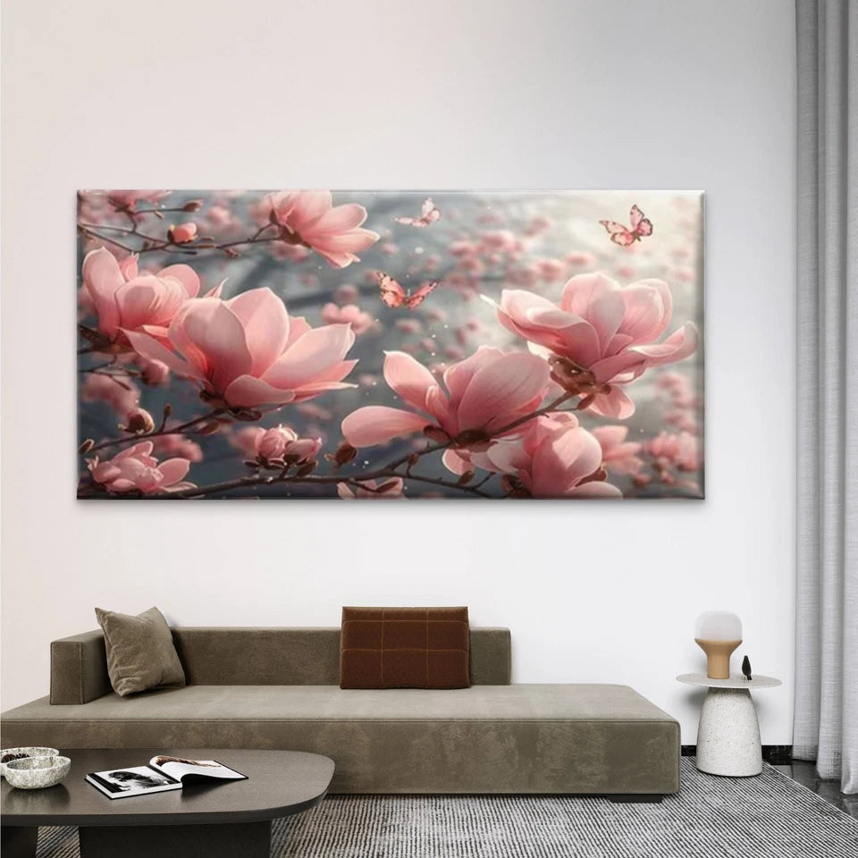 Pink Magnolia Flowers Wall Art Canvas Office Home Room Framed 120x60cm - Bella Home Decor