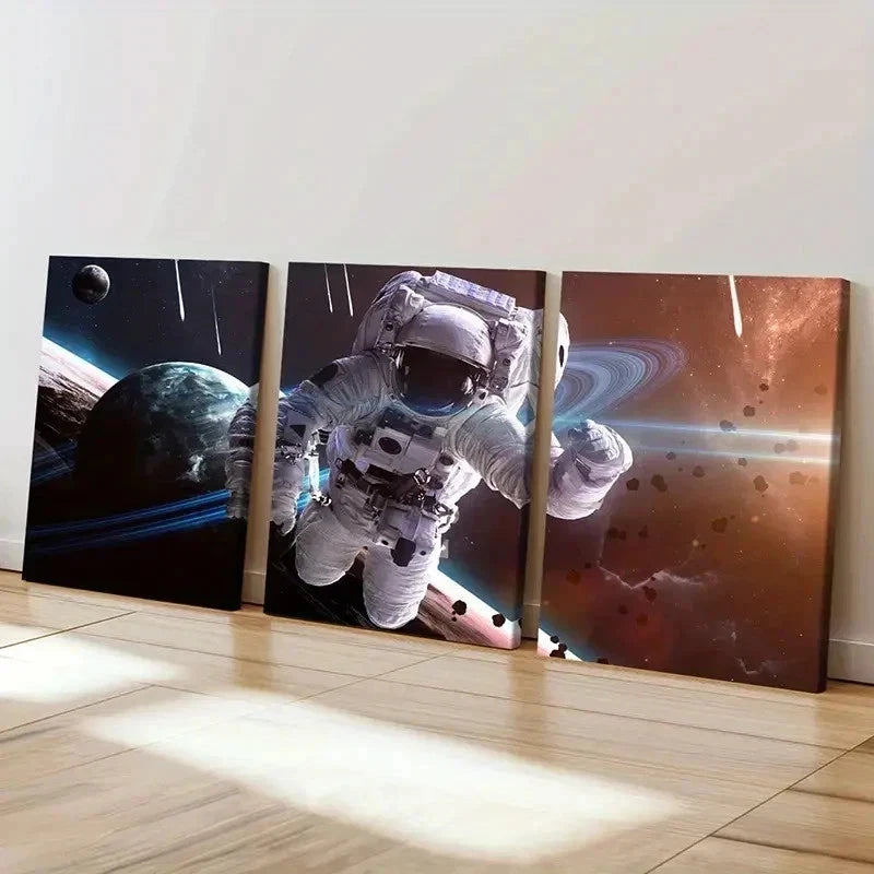 3pcs Space Planets Astronaut Aviation Wall Art Set Canvas Framed 40x60cm - High Quality Print 100% Australian Made Wall Canvas Ready to Hang