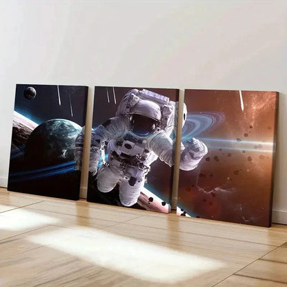 3pcs Space Planets Astronaut Aviation Wall Art Set Canvas Framed 40x60cm - High Quality Print 100% Australian Made Wall Canvas Ready to Hang