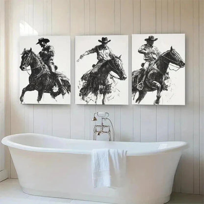3pcs Dynamic Cowboy on Horse Dark Shadow Perfect Wall Art Set Canvas Unframed - High Quality Print 100% Australian Made Wall Canvas