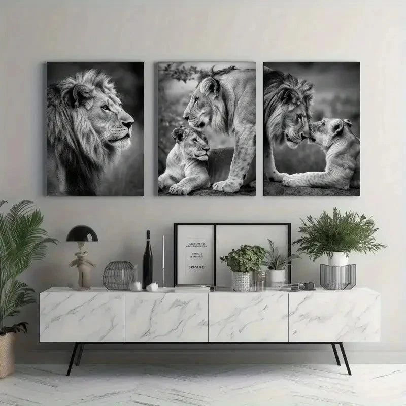 3pcs  Lion Family Canvas  Wall Art Canvas  Wall Art Set Canvas Framed 50x70cm - High Quality Print 100% Australian Made Wall Canvas Ready to Hang - Bella Home Decor