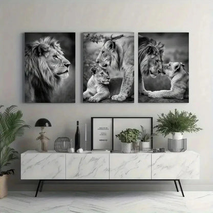 3pcs  Lion Family Canvas  Wall Art Canvas  Wall Art Set Canvas Framed 50x70cm - High Quality Print 100% Australian Made Wall Canvas Ready to Hang - Bella Home Decor