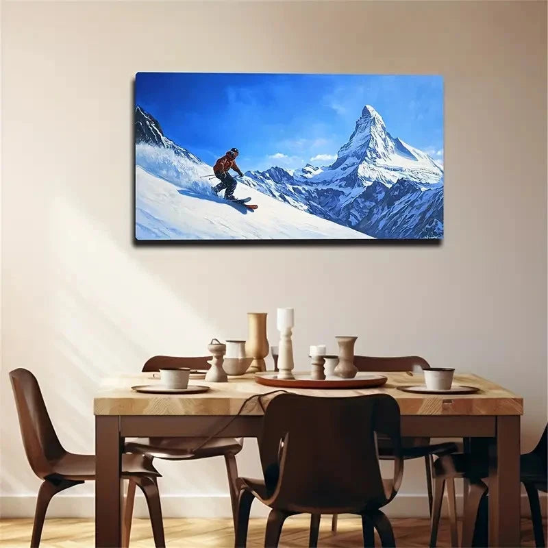 Extreme Sports Skiing Snowy Wall Art Canvas Office Home Room Framed 120x60cm