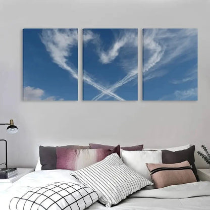 3pcs Heart Shaped Cloud in Sky Decor   Wall Art Set Canvas Framed 50x70cm - High Quality Print 100% Australian Made Wall Canvas Ready to Hang