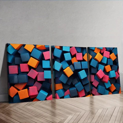 3 PCS Colorful Cubes - Art Deco, Modern, Wall Art Set Canvas Unframed - High Quality Print 100% Australian Made Wall Canvas