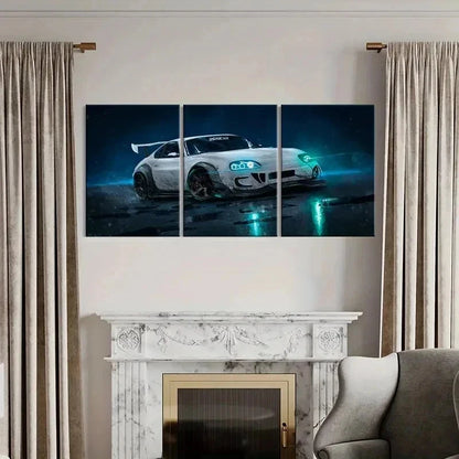 3pcs White Supra Sports Car Modern Wall Art Set Canvas Framed 50x70cm - High Quality Print 100% Australian Made Wall Canvas Ready to Hang