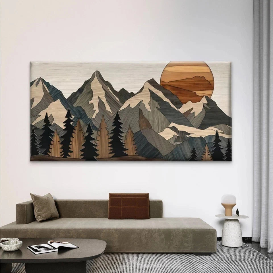 Geometric Mountain Sunset Wall Art Canvas Office Home Room Framed 120x60cm