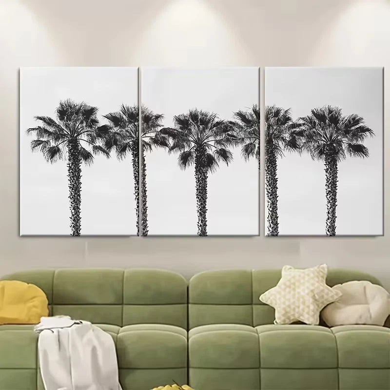 3pcs Black White Palm Set Palm Tree Metal Print Ready to Hang Art - Bella Home Decor