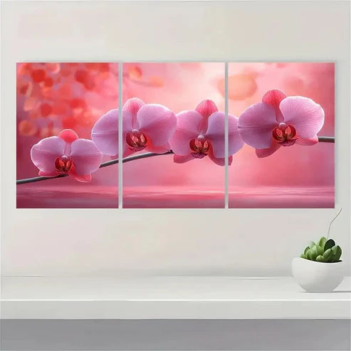 3pcs Elegant Pink Orchids with Red Wall Art Canvas Unframed - High Quality Print 100% Australian Made Wall Canvas - Bella Home Decor
