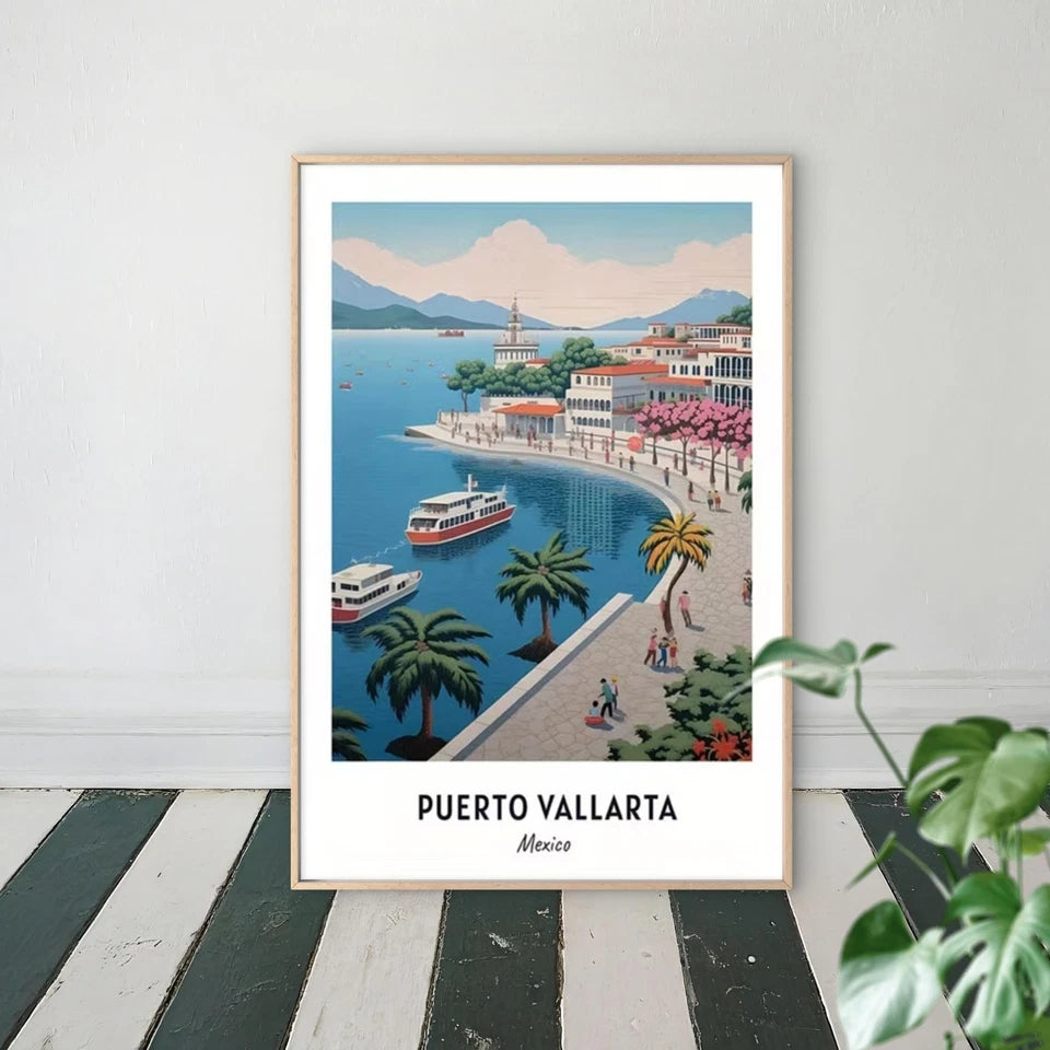 Puerto Vallarta Mexico Vertical Latin America Travel Poster Print Wall Art