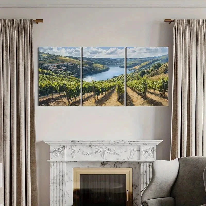 3pcs Vineyard River Valley Rolling Hills Rustic Metal Print Ready to Hang Art - Bella Home Decor