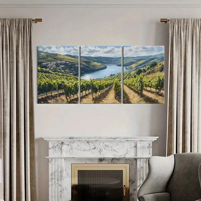 3pcs Vineyard River Valley Rolling Hills Rustic Metal Print Ready to Hang Art - Bella Home Decor