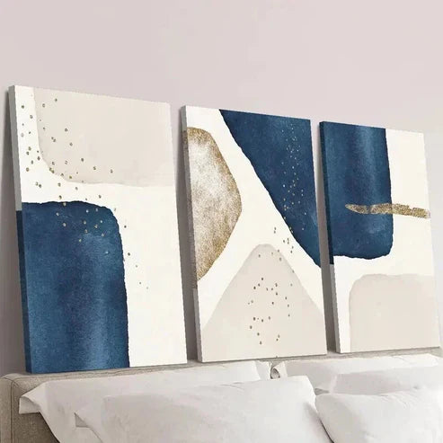3pcs Blue and Beige Shape Splicing Decoration Wall Art Set Canvas Unframed - High Quality Print 100% Australian Made Wall Canvas - Bella Home Decor