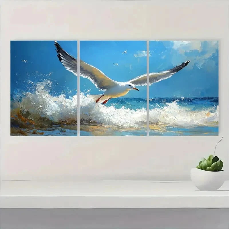 3pcs Modern Seagull Beach Ocean Theme Metal Print Ready to Hang Art - Bella Home Decor