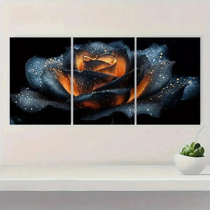 3pcs Abstract Botanical Black Golden Rose i   Wall Art Set Canvas Framed 50x70cm - High Quality Print 100% Australian Made Wall Canvas Ready to Hang - Bella Home Decor