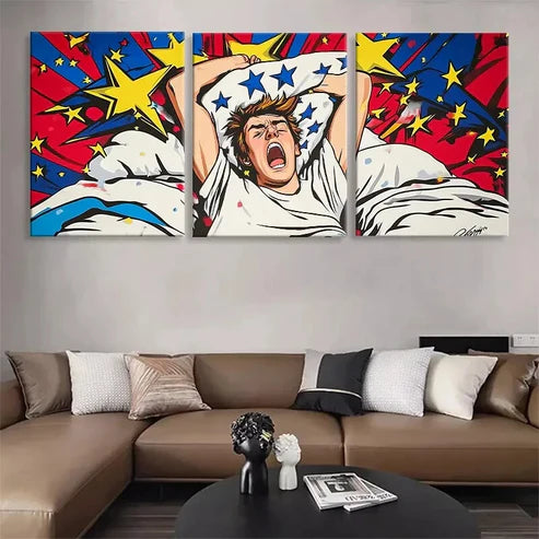 3pcs Colorful Stars & Stripes Design Wall Art Canvas Unframed - High Quality Print 100% Australian Made Wall Canvas - Bella Home Decor
