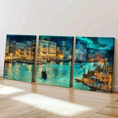 3pcs A City On The Water Italy Venice Wall Art Set Canvas Framed 40x60cm - High Quality Print 100% Australian Made Wall Canvas Ready to Hang