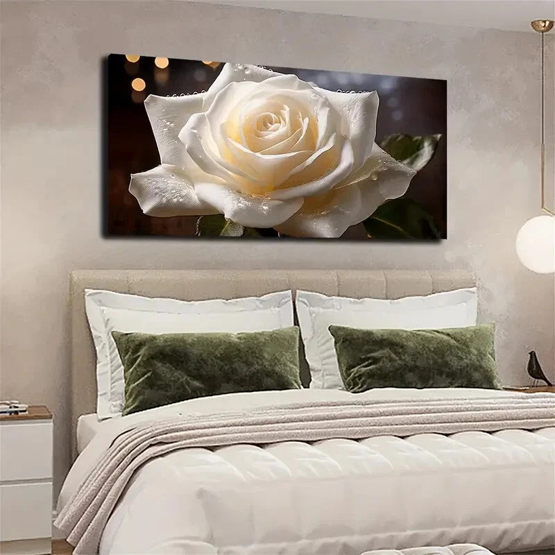 Blooming White Rose Wall Art canvas office home room framed 120x60cm - Bella Home Decor