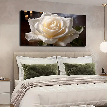 Blooming White Rose Wall Art canvas office home room framed 120x60cm - Bella Home Decor