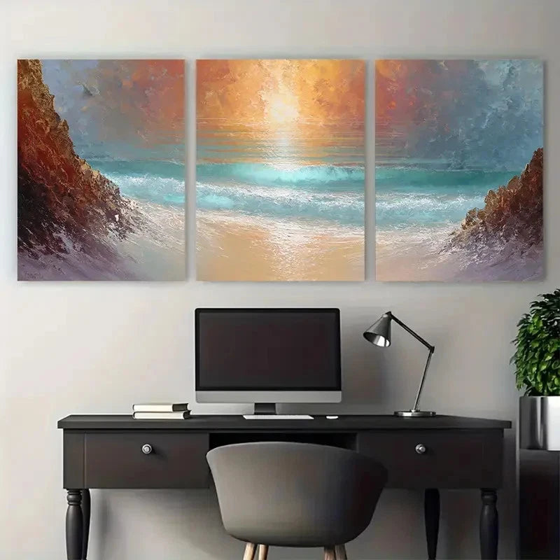 3pcs Beach Sunset In Portugal Décor Perfect Wall Art Set Canvas Framed 40x60cm - High Quality Print 100% Australian Made Wall Canvas Ready to Hang - Bella Home Decor