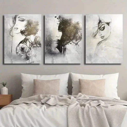 3pcs Mysterious Female Portrait Painting Wall Art Set Canvas Unframed - High Quality Print 100% Australian Made Wall Canvas