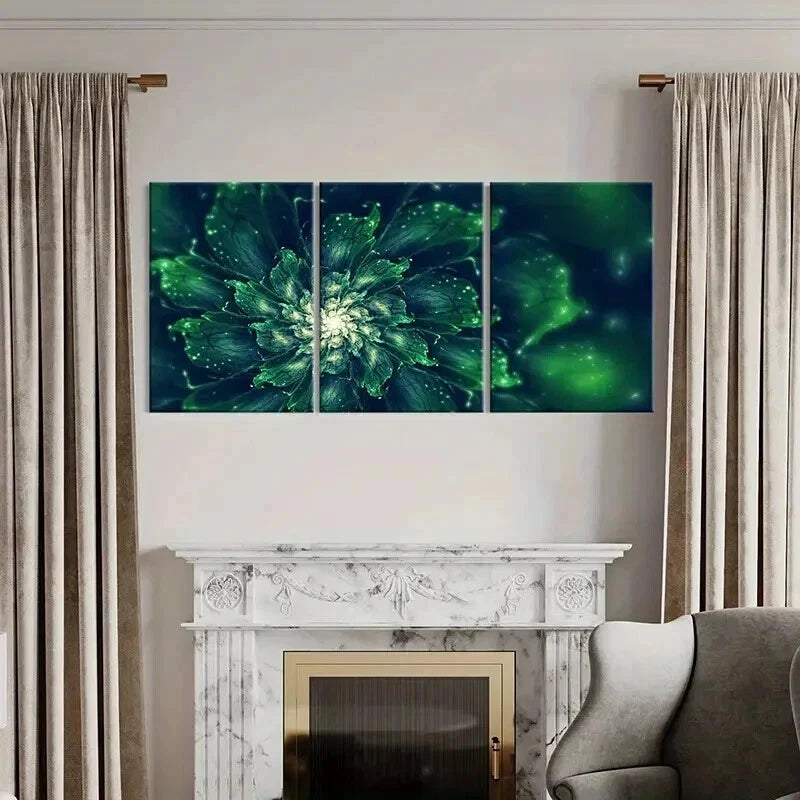 3pcs Green Flowers Abstract Floral Decoration Wall Art Set Canvas Framed 60x90cm - High Quality Print 100% Australian Made Wall Canvas Ready to Hang - Bella Home Decor